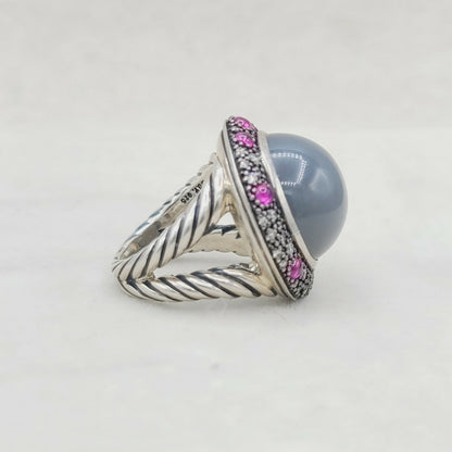 David Yurman Cerise Midnight Melange Ring With Moonstone, Ruby and Diamonds 