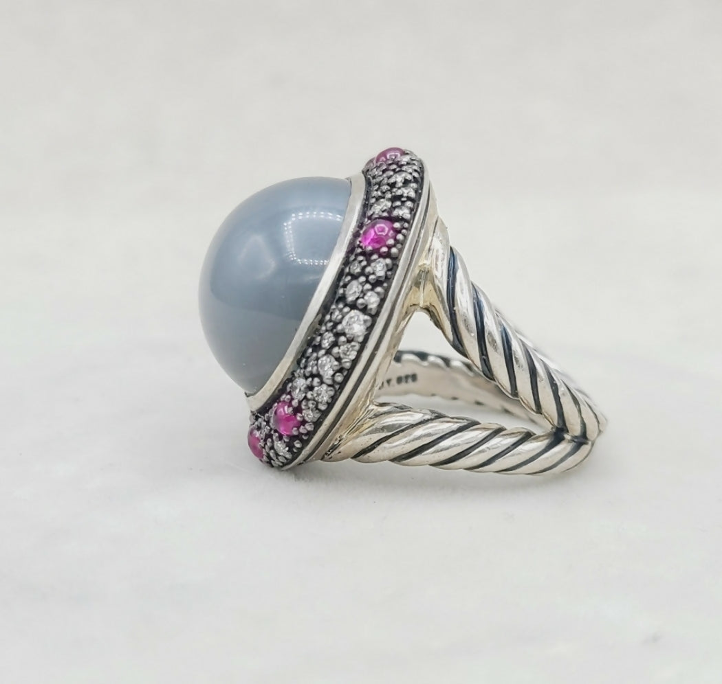 David Yurman Cerise Midnight Melange Ring With Moonstone, Ruby and Diamonds