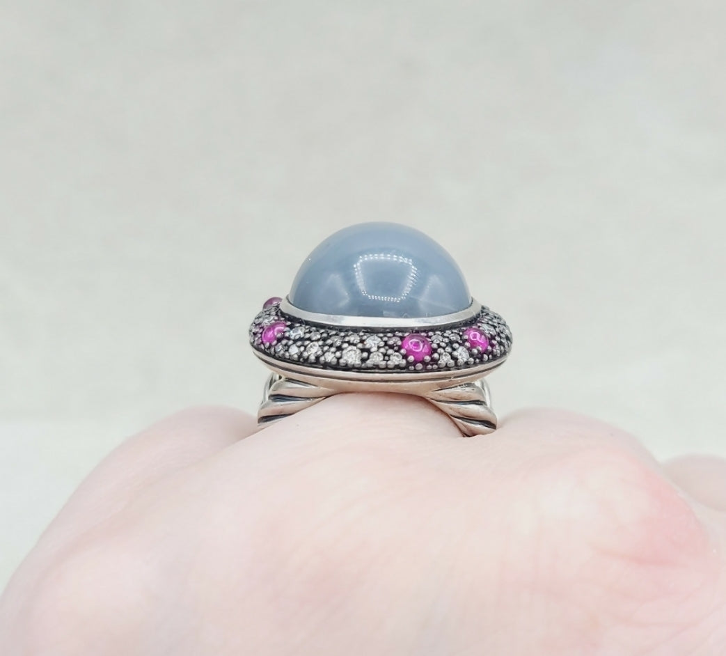 David Yurman Cerise Midnight Melange Ring With Moonstone, Ruby and Diamonds