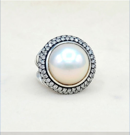    David Yurman Cerise Moonlight Ice Ring – Pearl & Diamonds