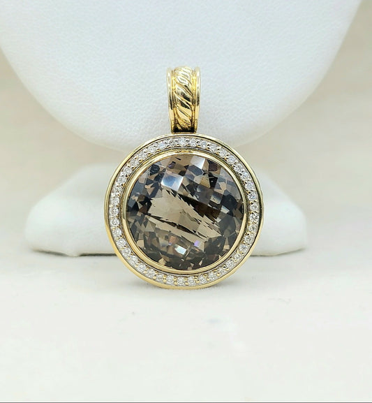 David Yurman Cerise Pendant Enhancer With Smoky Quartz Diamonds And Gold