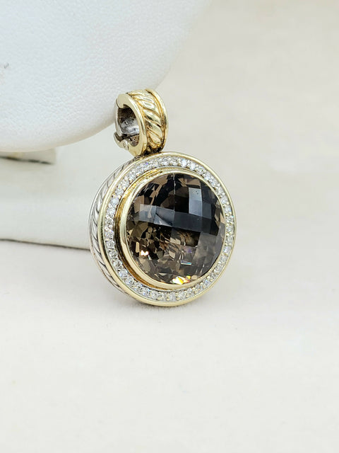  David Yurman Cerise Pendant Smoky Quartz, Diamonds & Gold