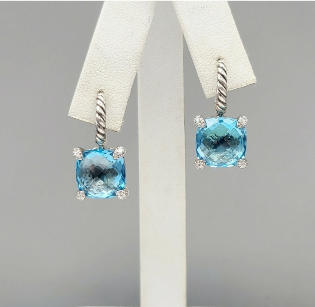 David Yurman Chatelaine Blue Topaz Diamond Drop Earrings