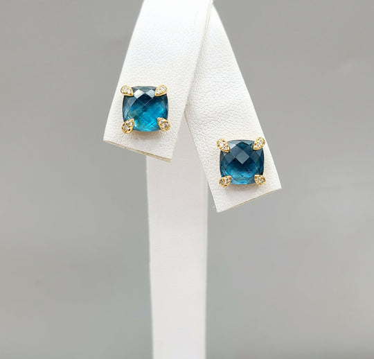  David Yurman Chatelaine Earrings Blue Topaz & Gold