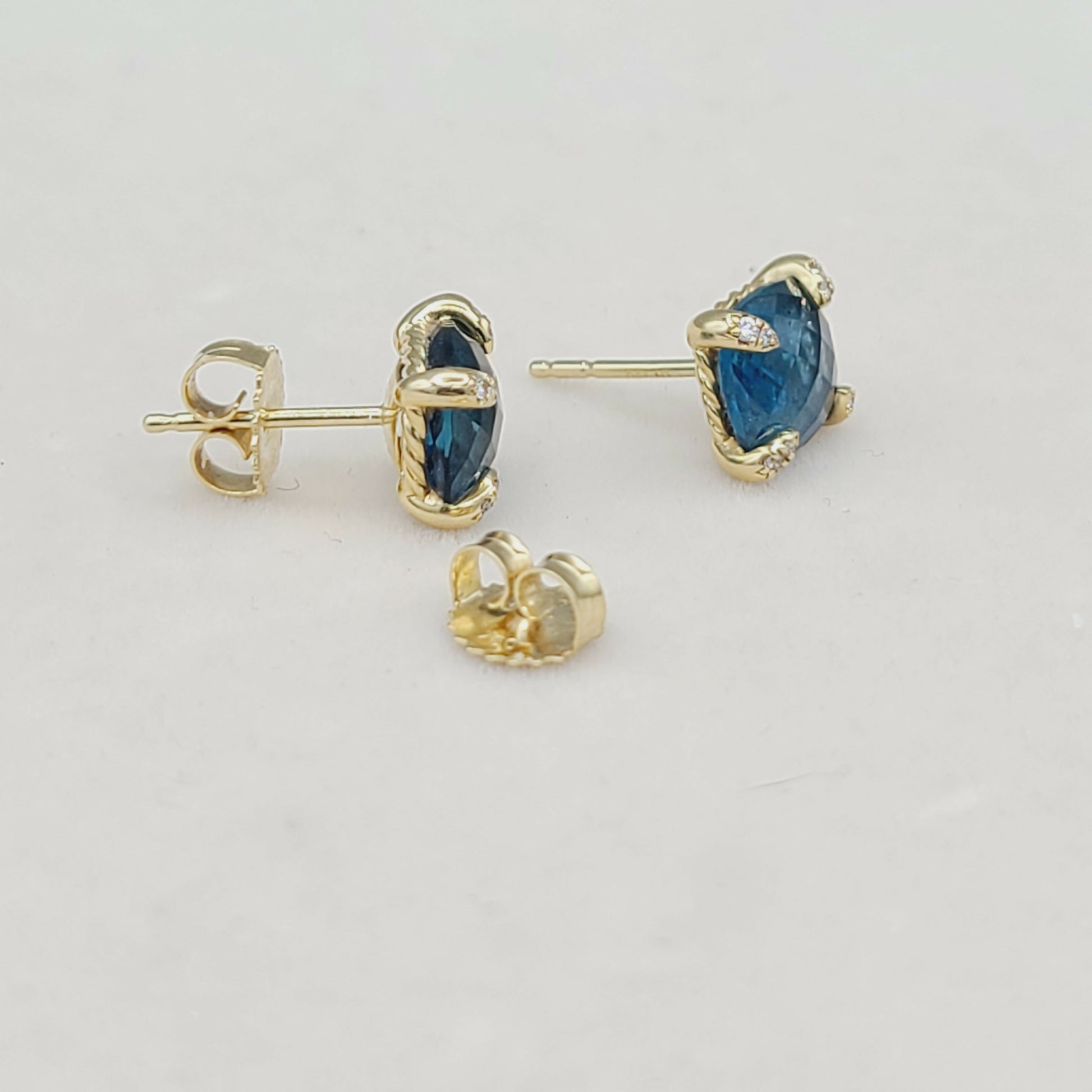 David Yurman Chatelaine Earrings Blue Topaz & Gold  AYW Luxury