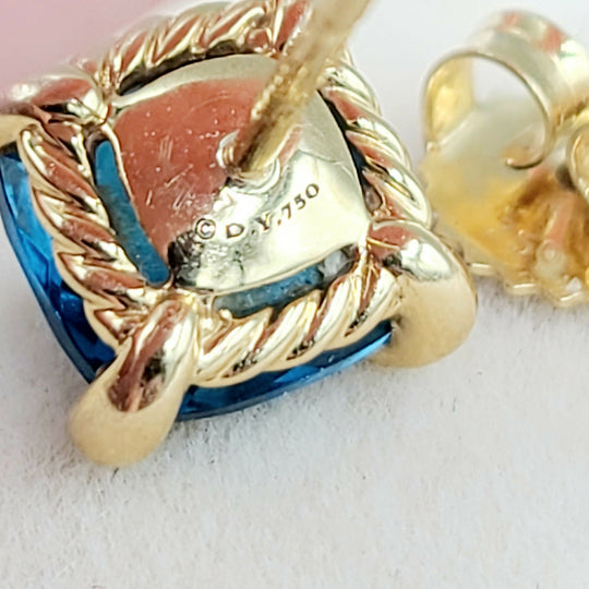  David Yurman Chatelaine Earrings Blue Topaz & Gold