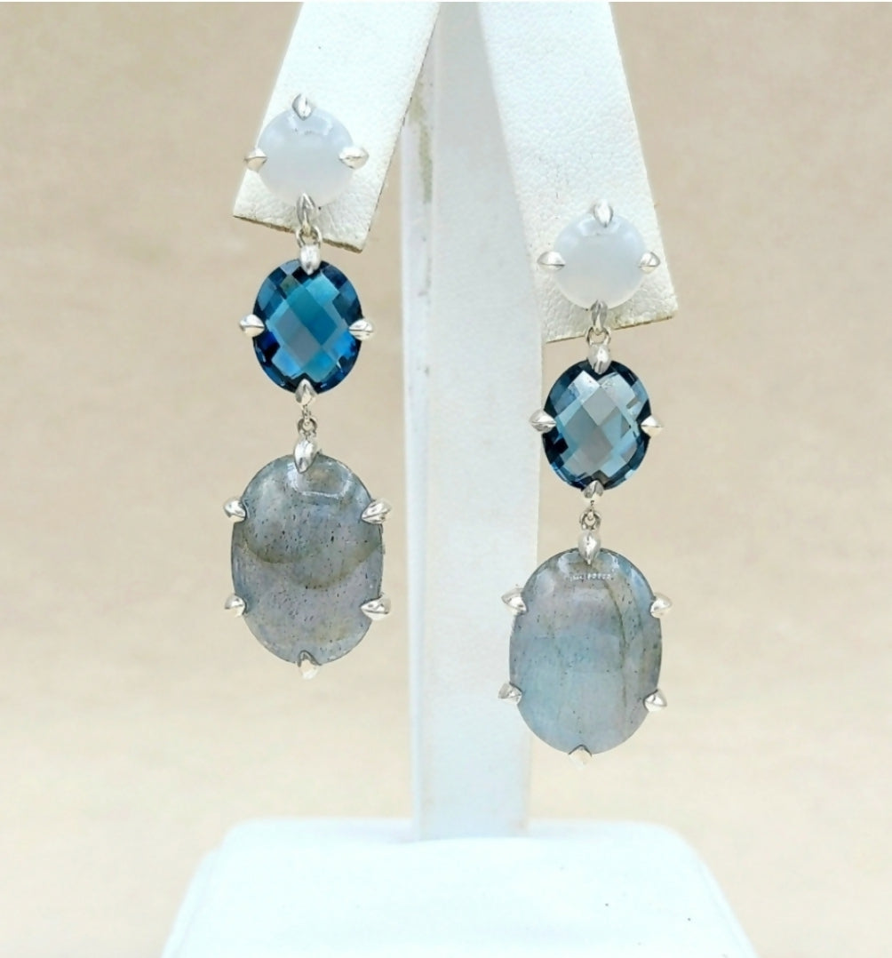 David Yurman Chatelaine Convertible Drop Earrings Labradorite, Hampton Blue Topaz, and White Moonstone  AYW Luxury