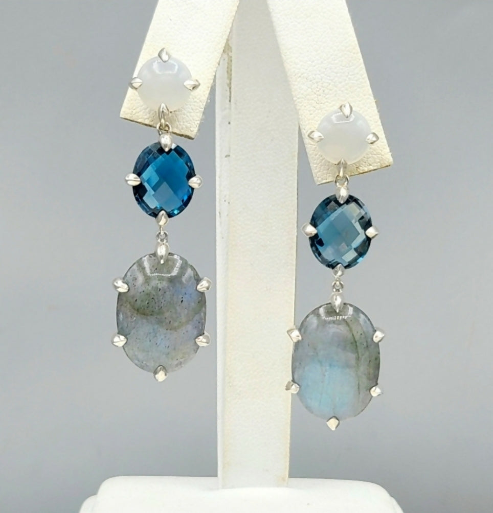 David Yurman Chatelaine Convertible Drop Earrings Labradorite, Hampton Blue Topaz, and White Moonstone  AYW Luxury