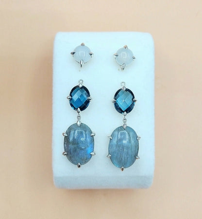 David Yurman Chatelaine Convertible Drop Earrings Labradorite, Hampton Blue Topaz, and White Moonstone  AYW Luxury