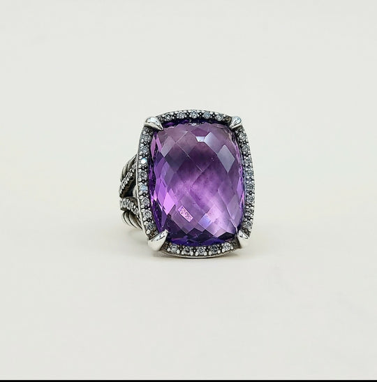  David Yurman Chatelaine Elongated Ring Amethyst & Diamonds