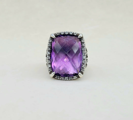 David Yurman Chatelaine Elongated Ring Amethyst & Diamonds