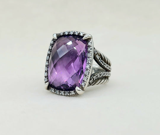  David Yurman Chatelaine Elongated Ring Amethyst & Diamonds
