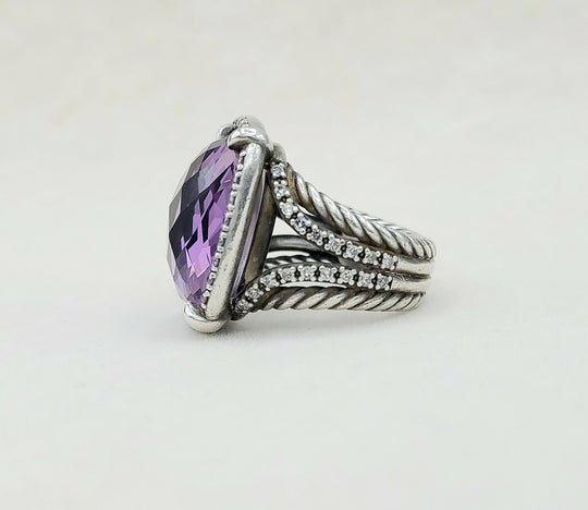  David Yurman Chatelaine Elongated Ring Amethyst & Diamonds