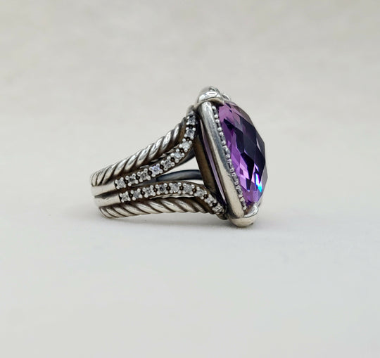  David Yurman Chatelaine Elongated Ring Amethyst & Diamonds