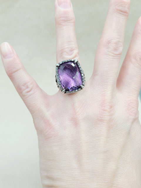  David Yurman Chatelaine Elongated Ring Amethyst & Diamonds