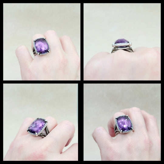  David Yurman Chatelaine Elongated Ring Amethyst & Diamonds