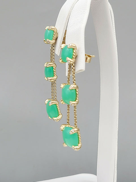  David Yurman-Chatelaine-Linear Chain 18k Earrings With Chrysoprase