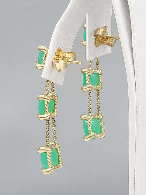  David Yurman-Chatelaine-Linear Chain 18k Earrings With Chrysoprase