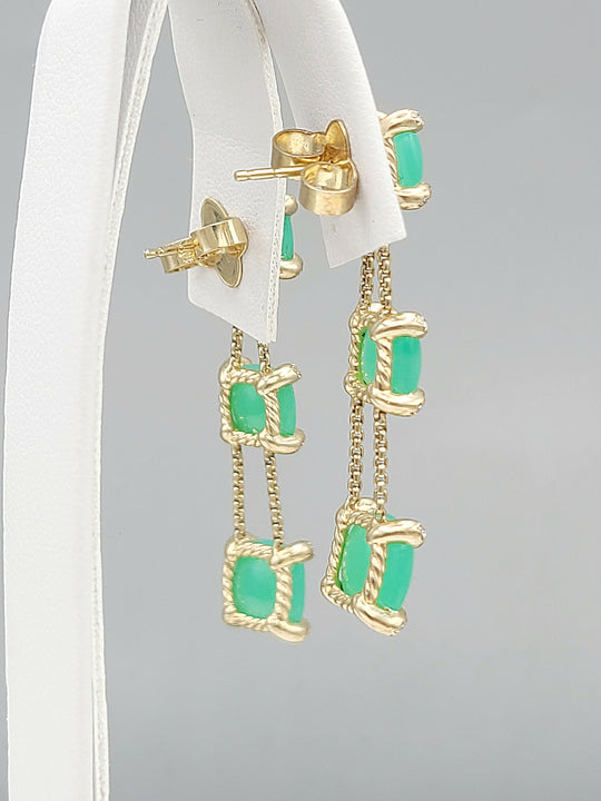  David Yurman-Chatelaine-Linear Chain 18k Earrings With Chrysoprase