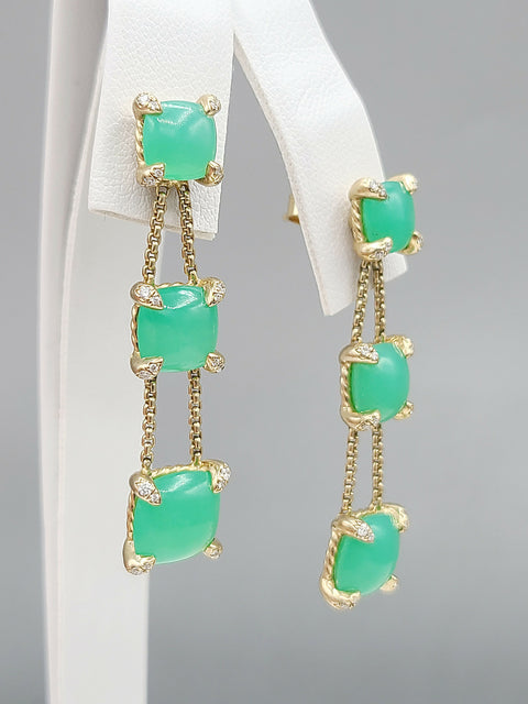  David Yurman-Chatelaine-Linear Chain 18k Earrings With Chrysoprase