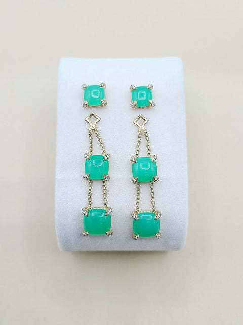  David Yurman-Chatelaine-Linear Chain 18k Earrings With Chrysoprase