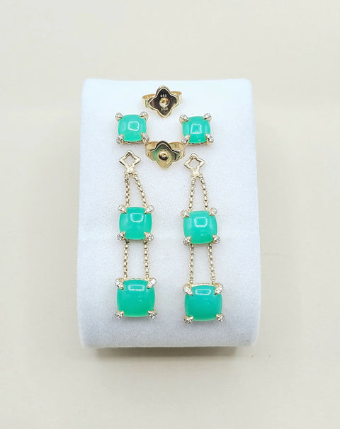  David Yurman-Chatelaine-Linear Chain 18k Earrings With Chrysoprase