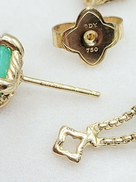  David Yurman-Chatelaine-Linear Chain 18k Earrings With Chrysoprase