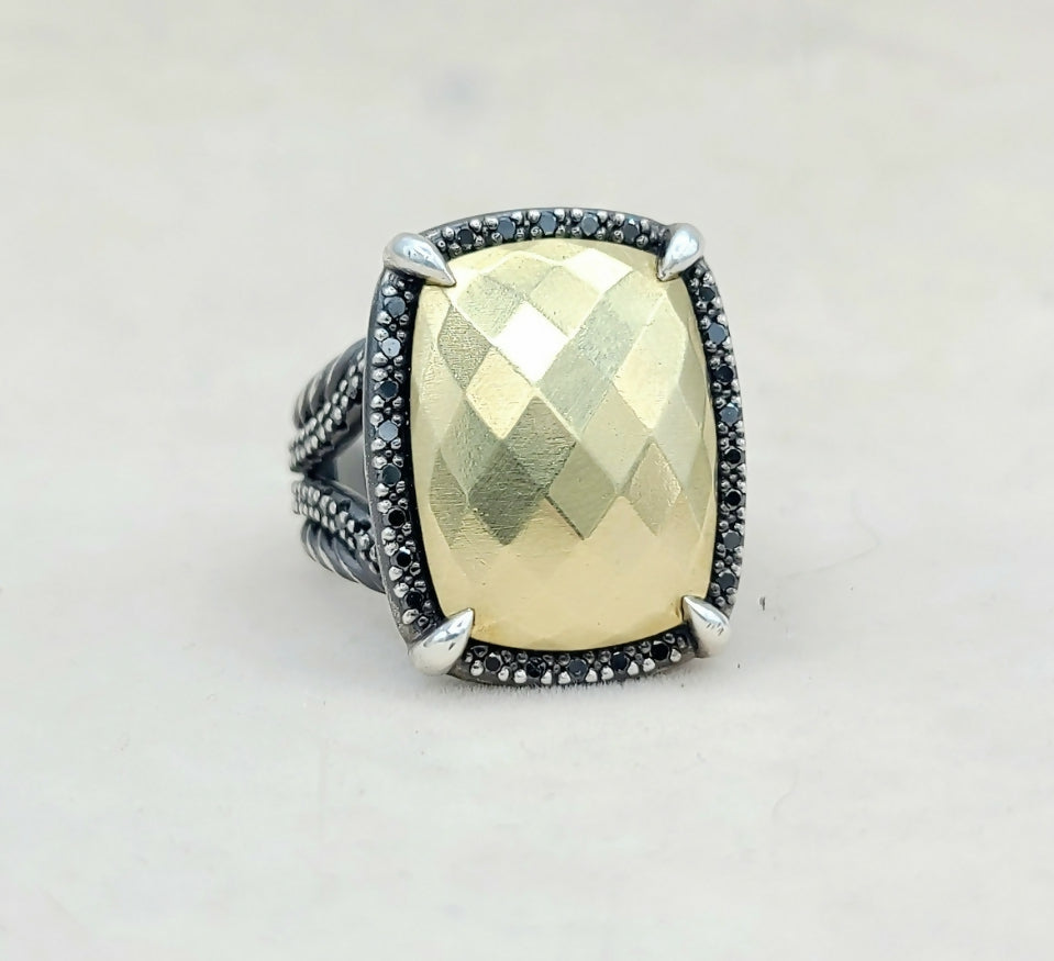 David Yurman Chatelaine Gold Dome Black Diamond Ring Certified   AYW Luxury #