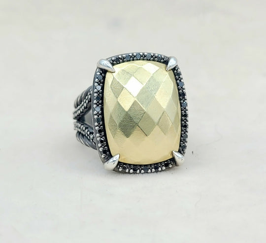  David Yurman Chatelaine Oblong Ring Black Diamonds & Gold