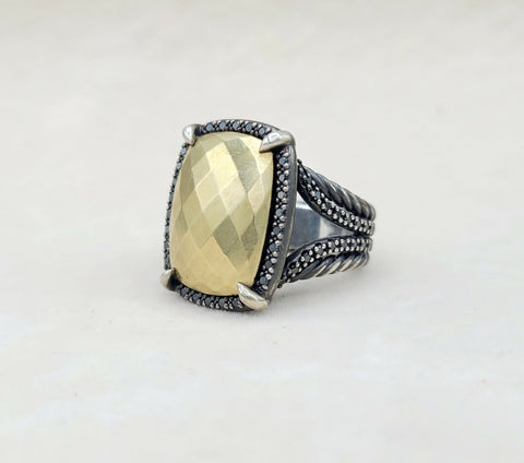  David Yurman Chatelaine Oblong Ring Black Diamonds & Gold