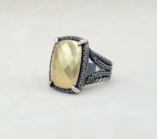  David Yurman Chatelaine Oblong Ring Black Diamonds & Gold