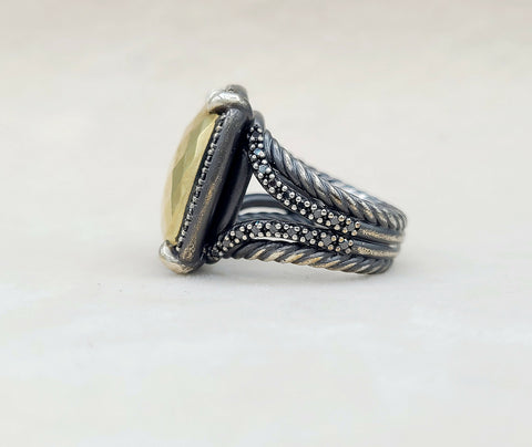  David Yurman Chatelaine Oblong Ring Black Diamonds & Gold