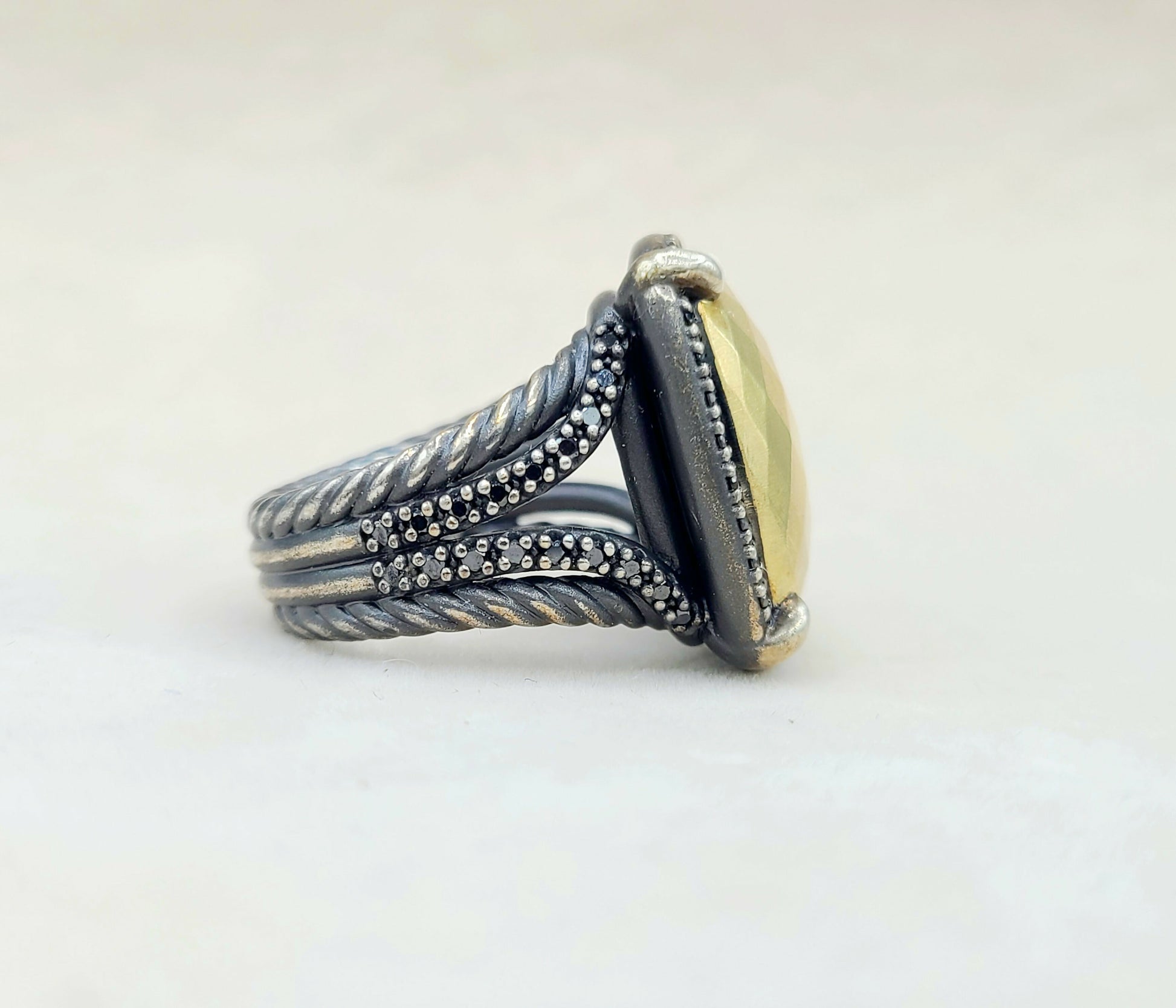 David Yurman Chatelaine Gold Dome Black Diamond Ring Certified   AYW Luxury #