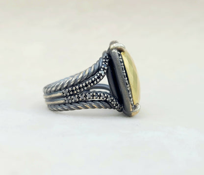 David Yurman Chatelaine Gold Dome Black Diamond Ring Certified   AYW Luxury #