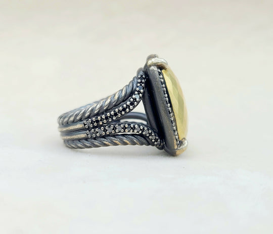  David Yurman Chatelaine Oblong Ring Black Diamonds & Gold