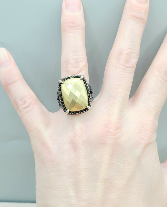  David Yurman Chatelaine Oblong Ring Black Diamonds & Gold