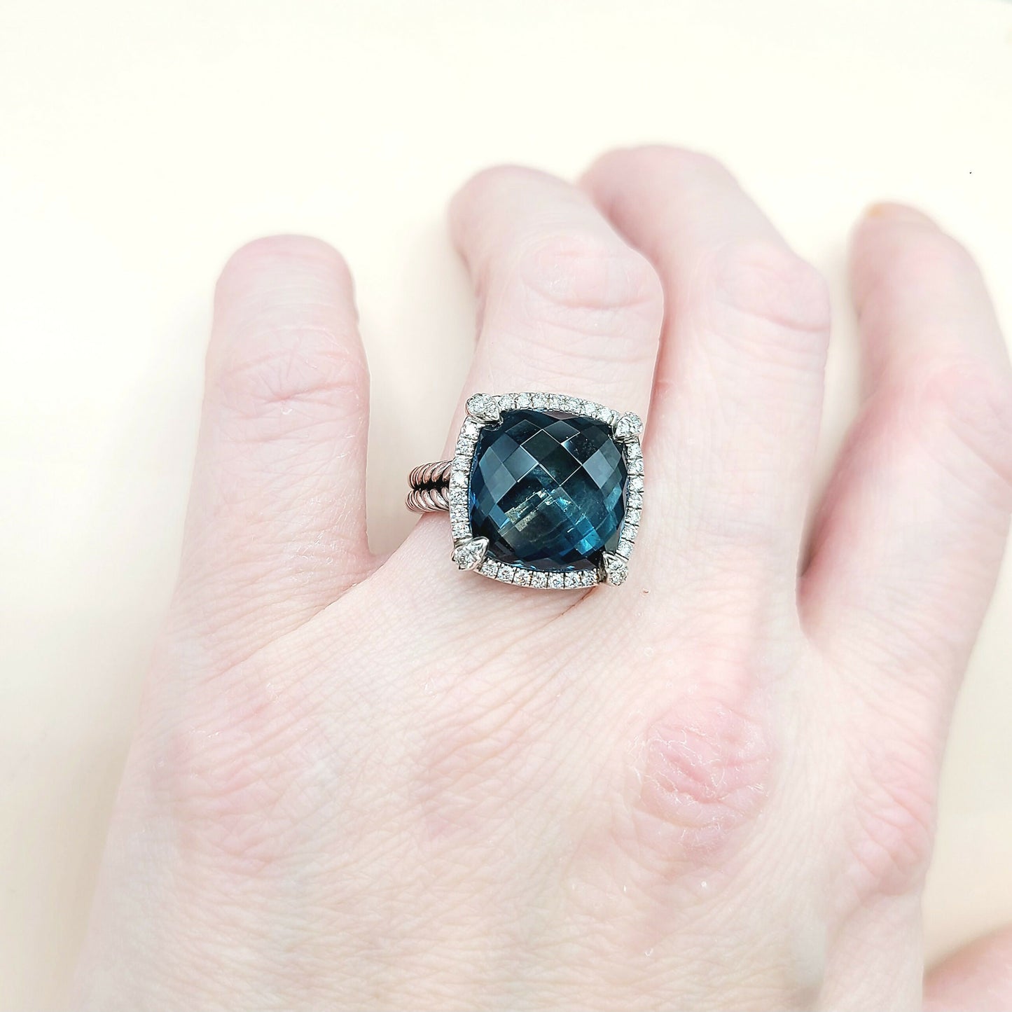 David Yurman Chatelaine Ring Hampton Blue Topaz & Diamond  AYW Luxury #