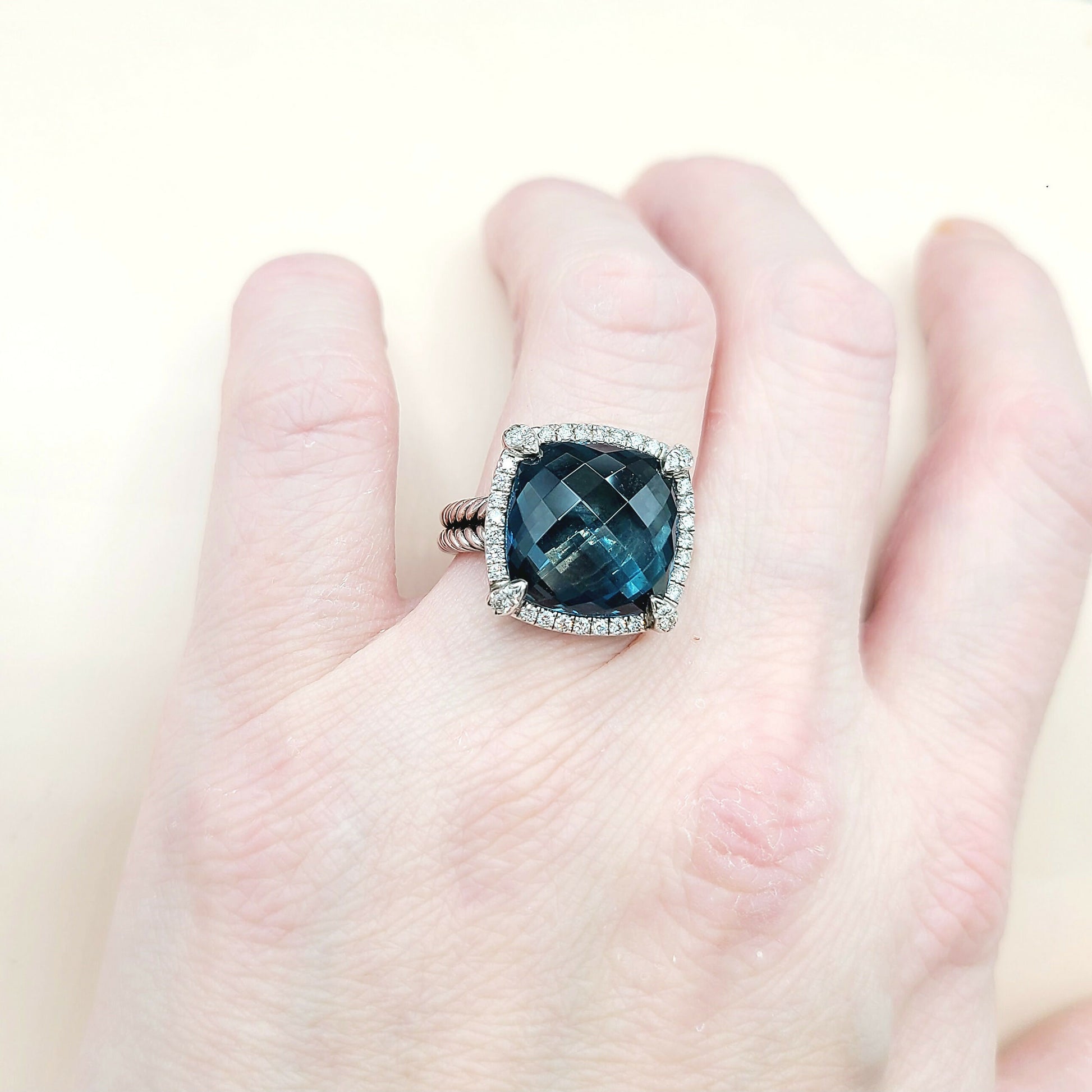 David Yurman Chatelaine Ring Hampton Blue Topaz & Diamond  AYW Luxury #