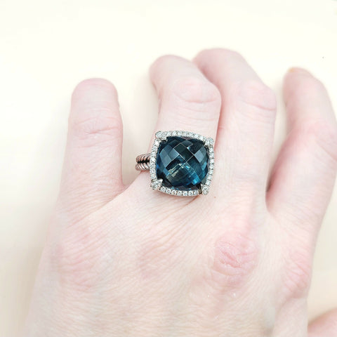  David Yurman Chatelaine Ring Hampton Blue Topaz & Diamond