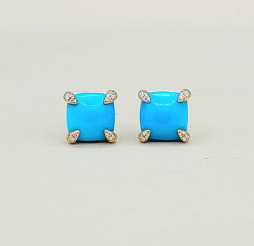  David Yurman Chatelaine Stud Earrings Turquoise & Diamonds