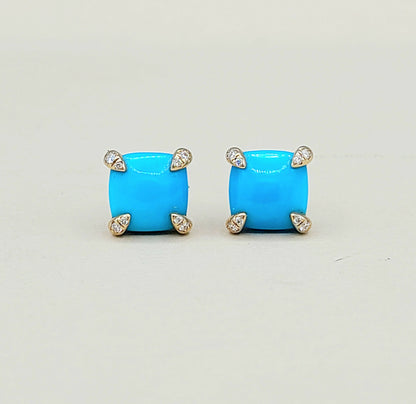 David Yurman Chatelaine Stud Earrings Turquoise & Diamonds  AYW Luxury