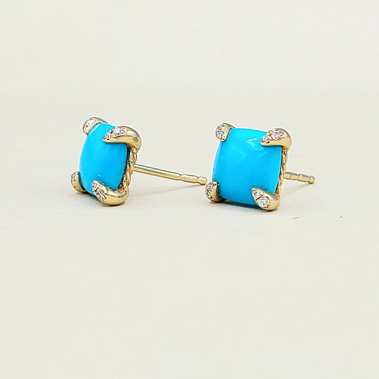  David Yurman Chatelaine Stud Earrings Turquoise & Diamonds