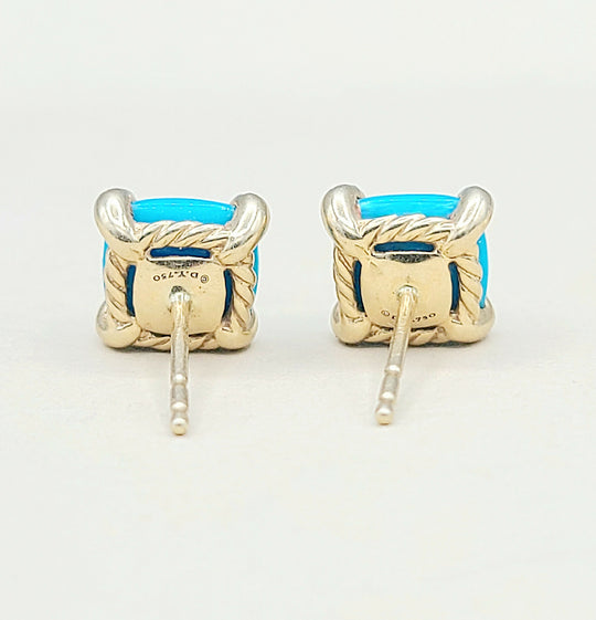  David Yurman Chatelaine Stud Earrings Turquoise & Diamonds