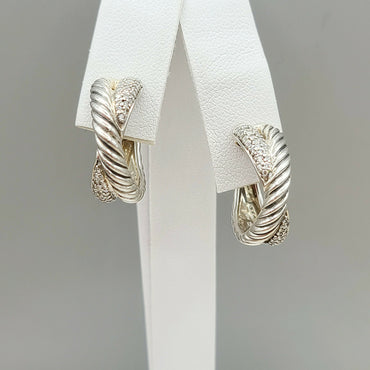 David Yurman Crossover Earrings Wide X Design with Diamonds