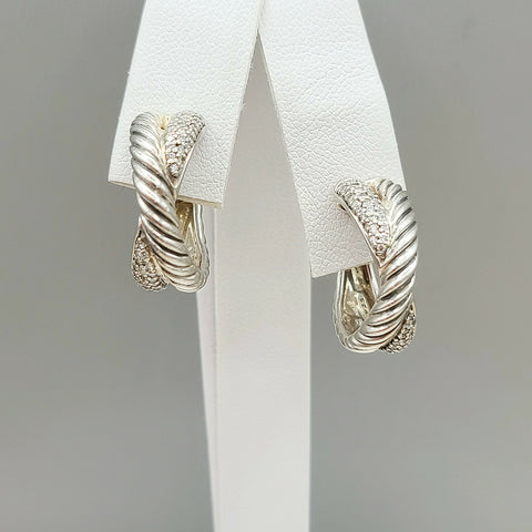  David Yurman Crossover Earrings Wide X Design with Diamonds