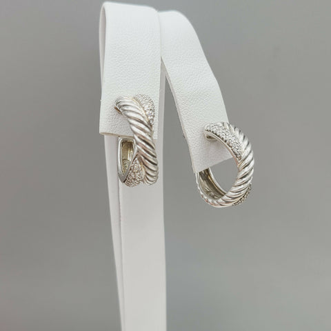  David Yurman Crossover Earrings Wide X Design with Diamonds