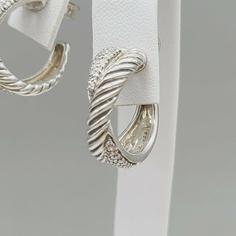  David Yurman Crossover Earrings Wide X Design with Diamonds