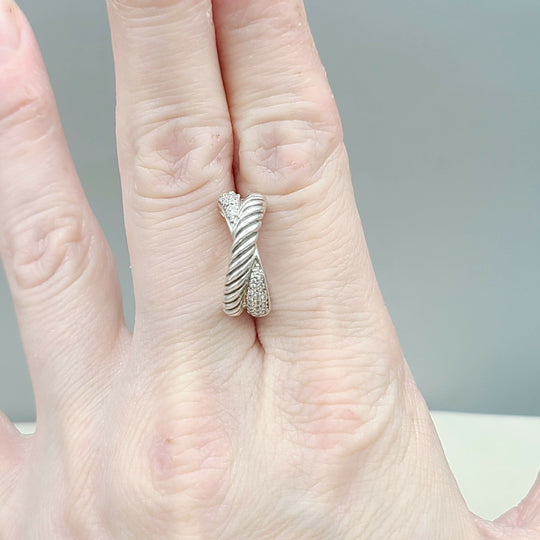  David Yurman Crossover Earrings Wide X Design with Diamonds