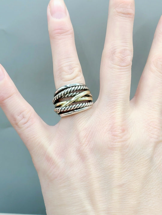  David Yurman Crossover Ring Wide with Gold