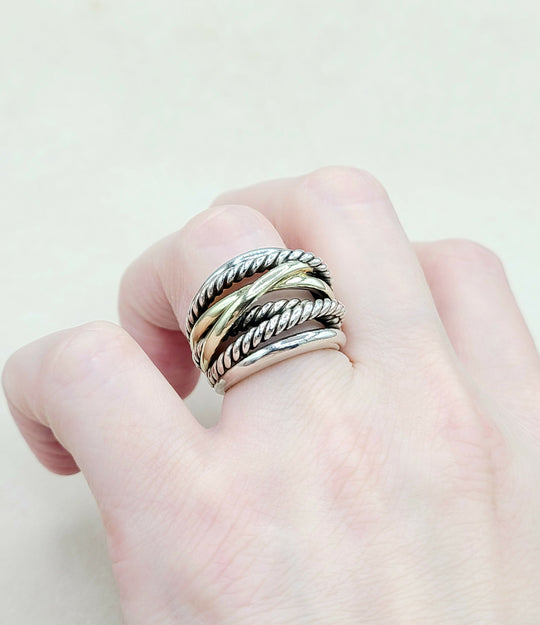  David Yurman Crossover Ring Wide with Gold